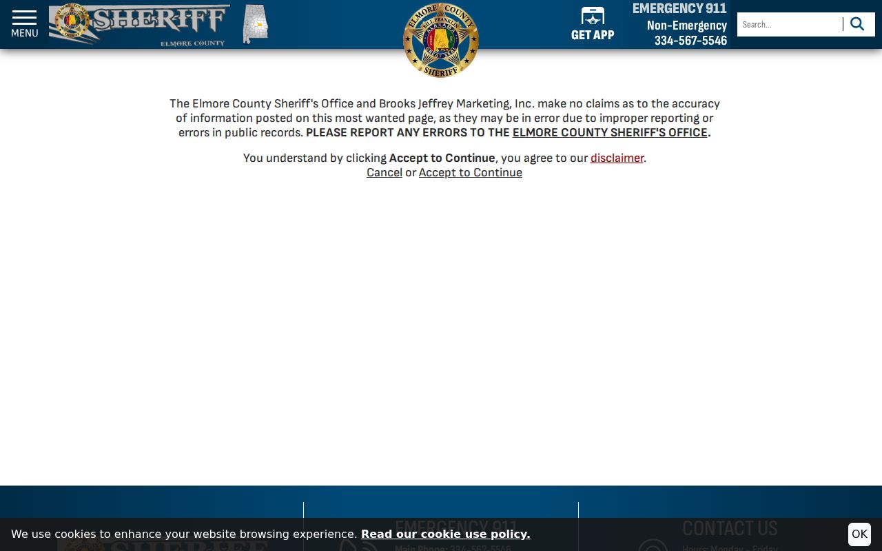 Elmore County arrest history most-wanted disclaimer