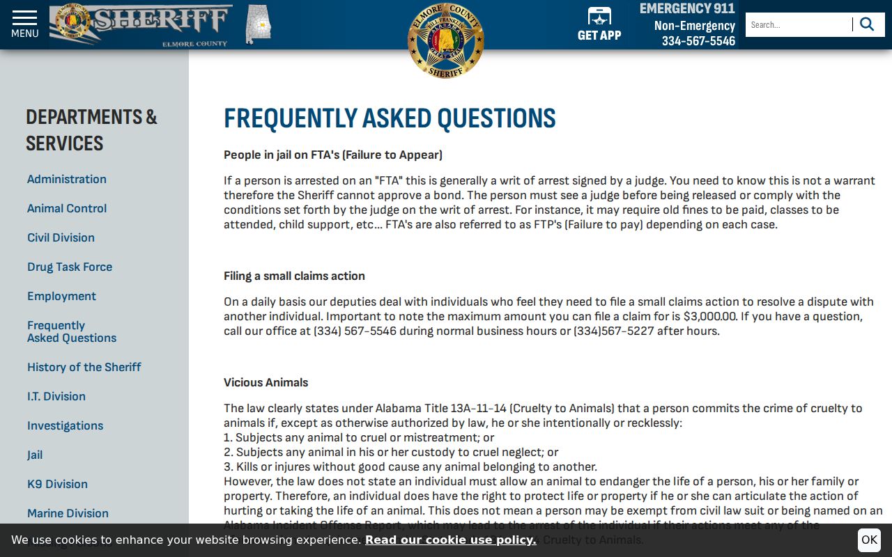 Elmore County arrest record sheriff FAQ on writs and release