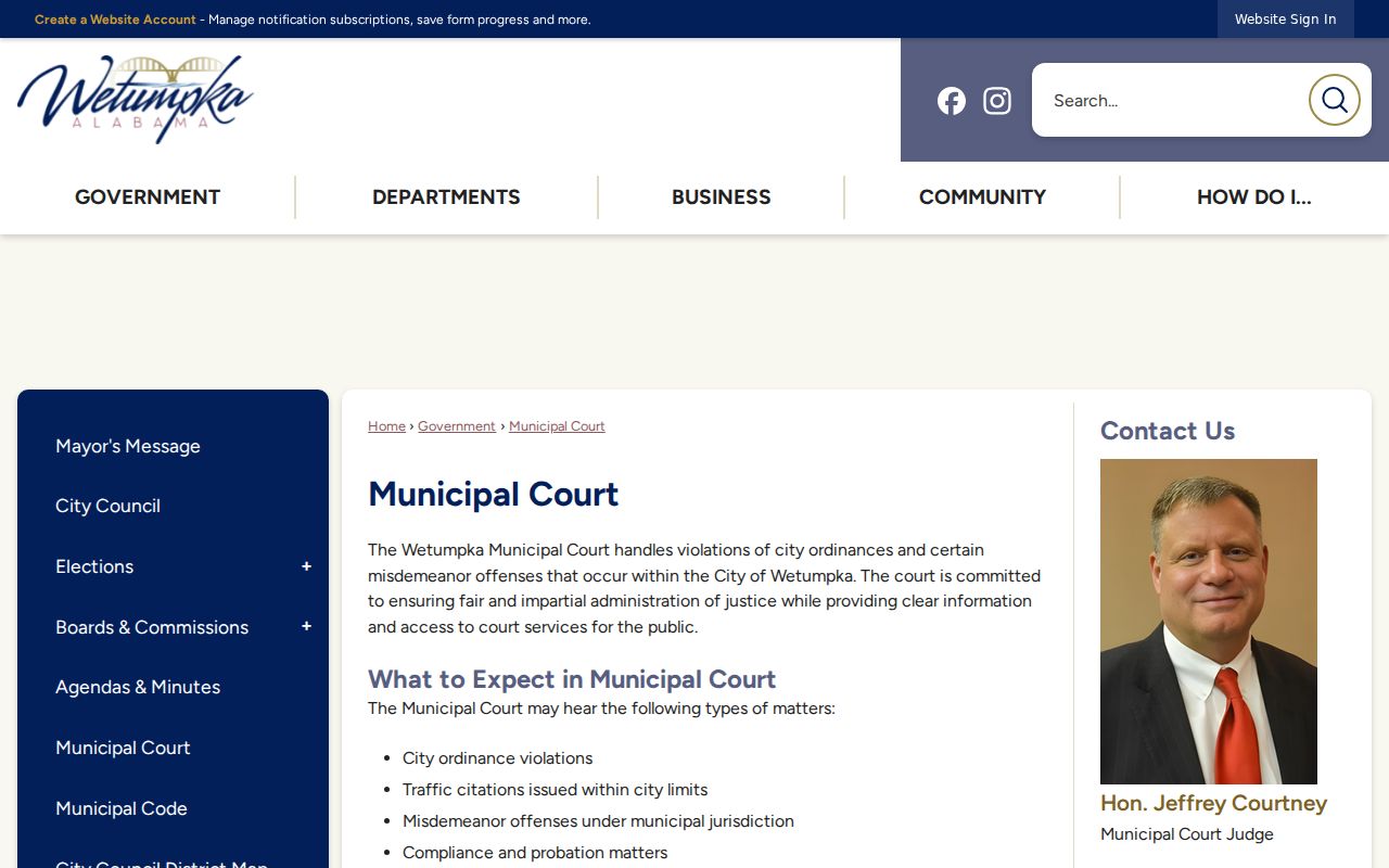 Wetumpka municipal court criminal record access