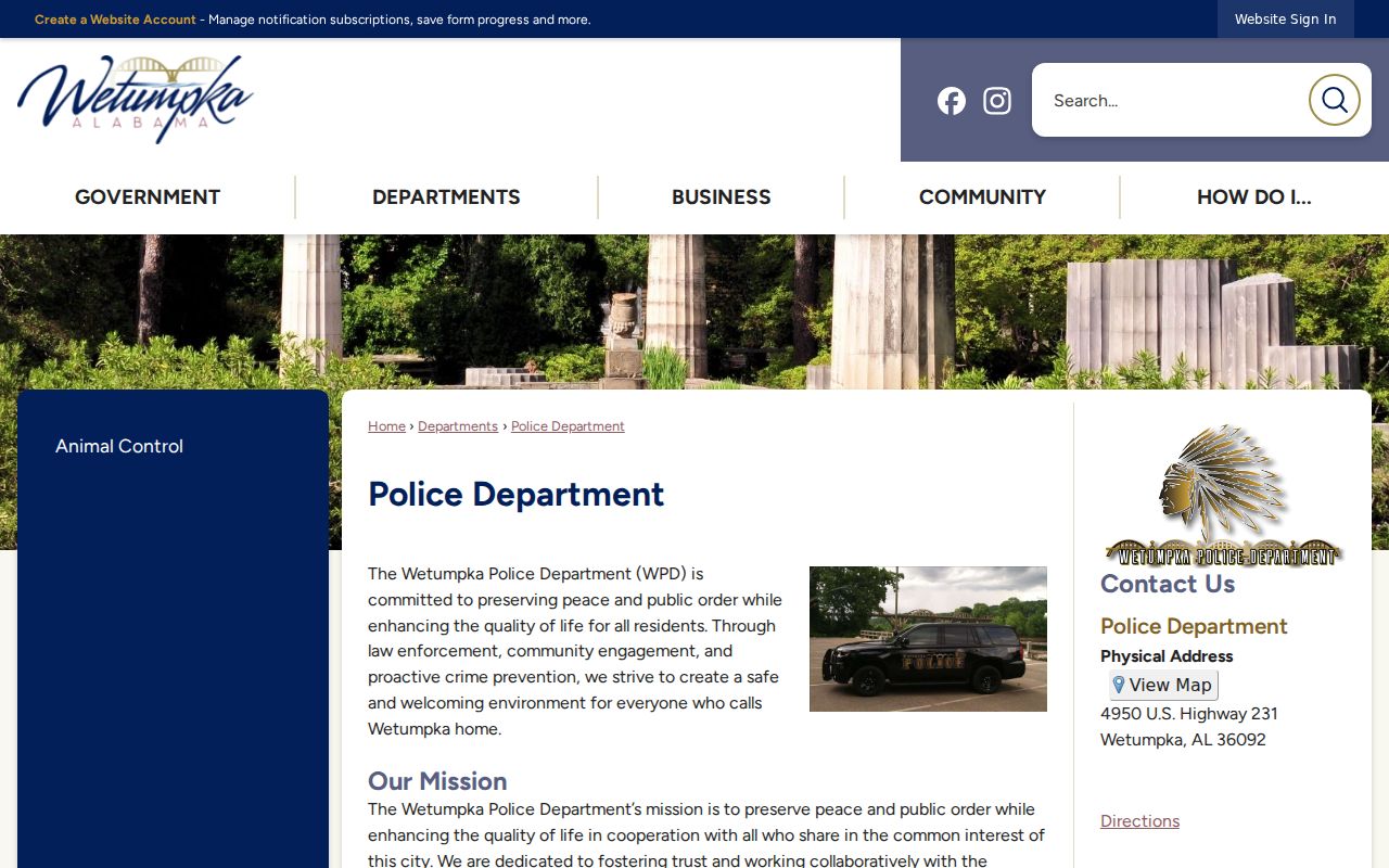 Wetumpka police department criminal history records