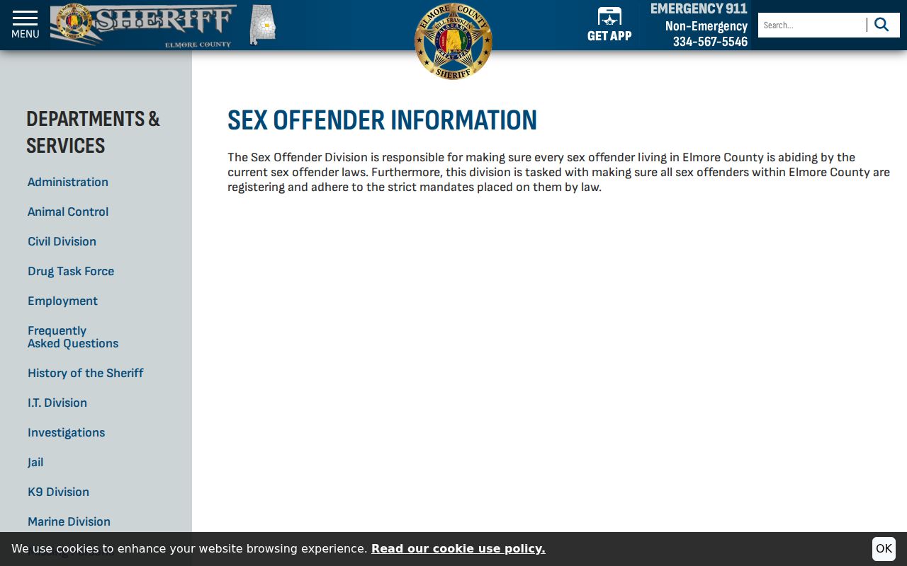 Elmore County sex offender registry Sheriff Division information